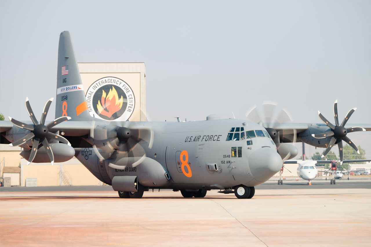 MAFFS Enabled C-130 Aircraft Assisting Fire Suppression Efforts in the Northwestern United States